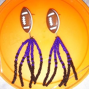 Handmade football tassel earrings Ravens inspired colors